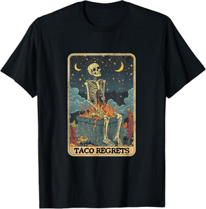 Taco Regrets Cinco de Mayo Retro Mystical Skeleton Pooping T-Shirt - T-Shirt | Black