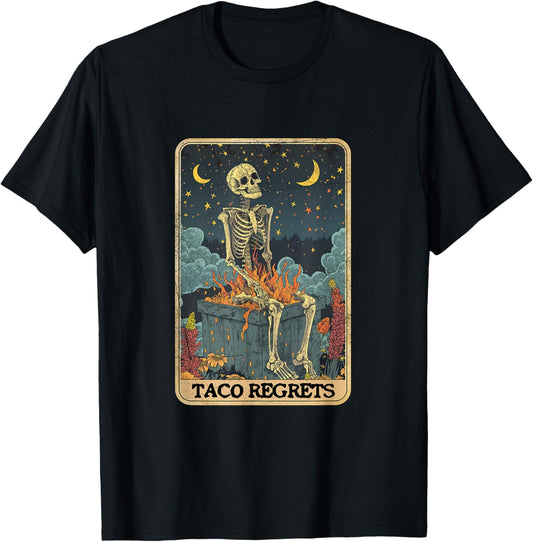Taco Regrets Cinco de Mayo Retro Mystical Skeleton Pooping T-Shirt - T-Shirt | Black
