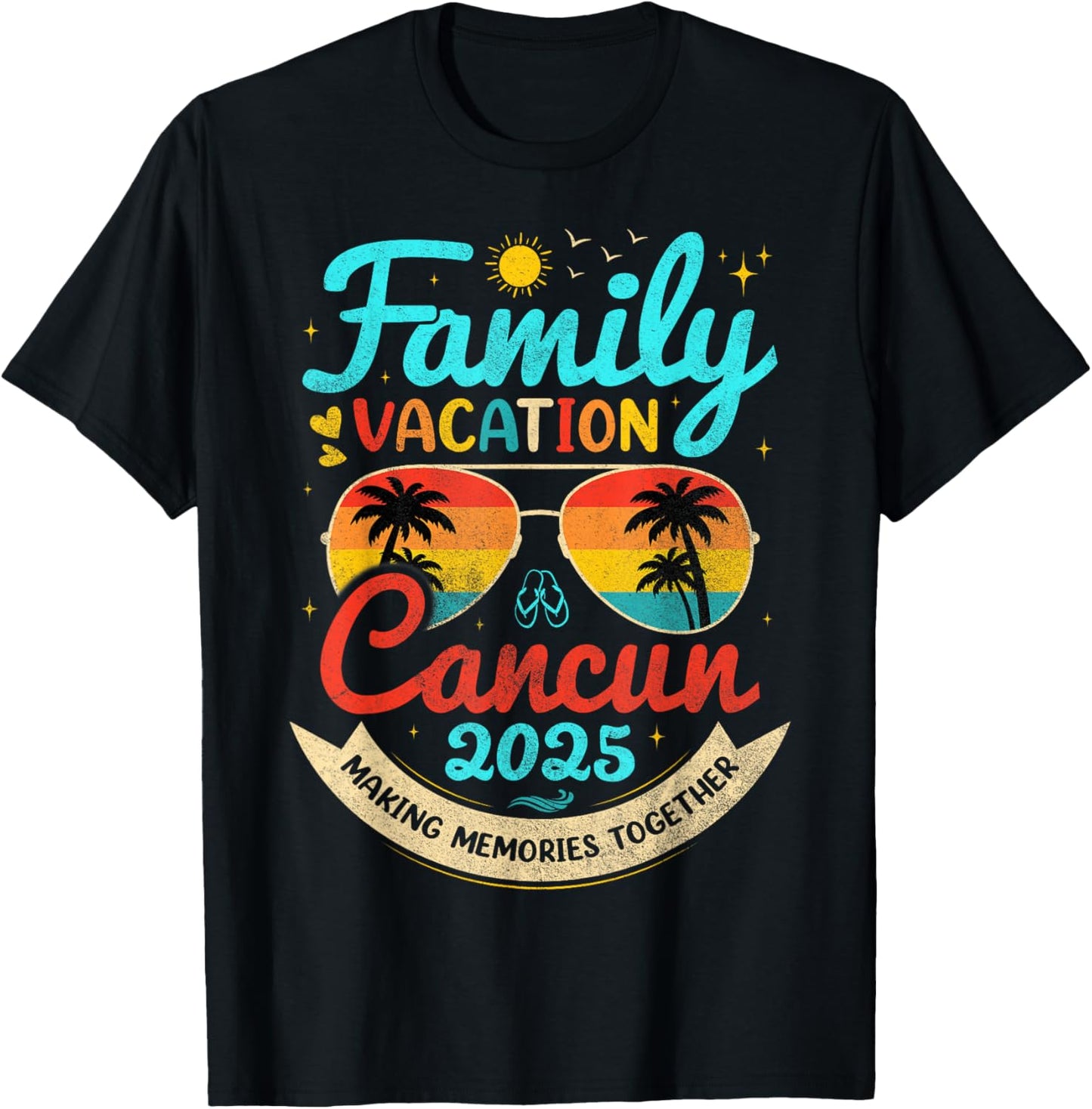 Vintage Family Vacation Cancun 2025 Beach Vacay Cancun Group T-Shirt - T-Shirt | Black