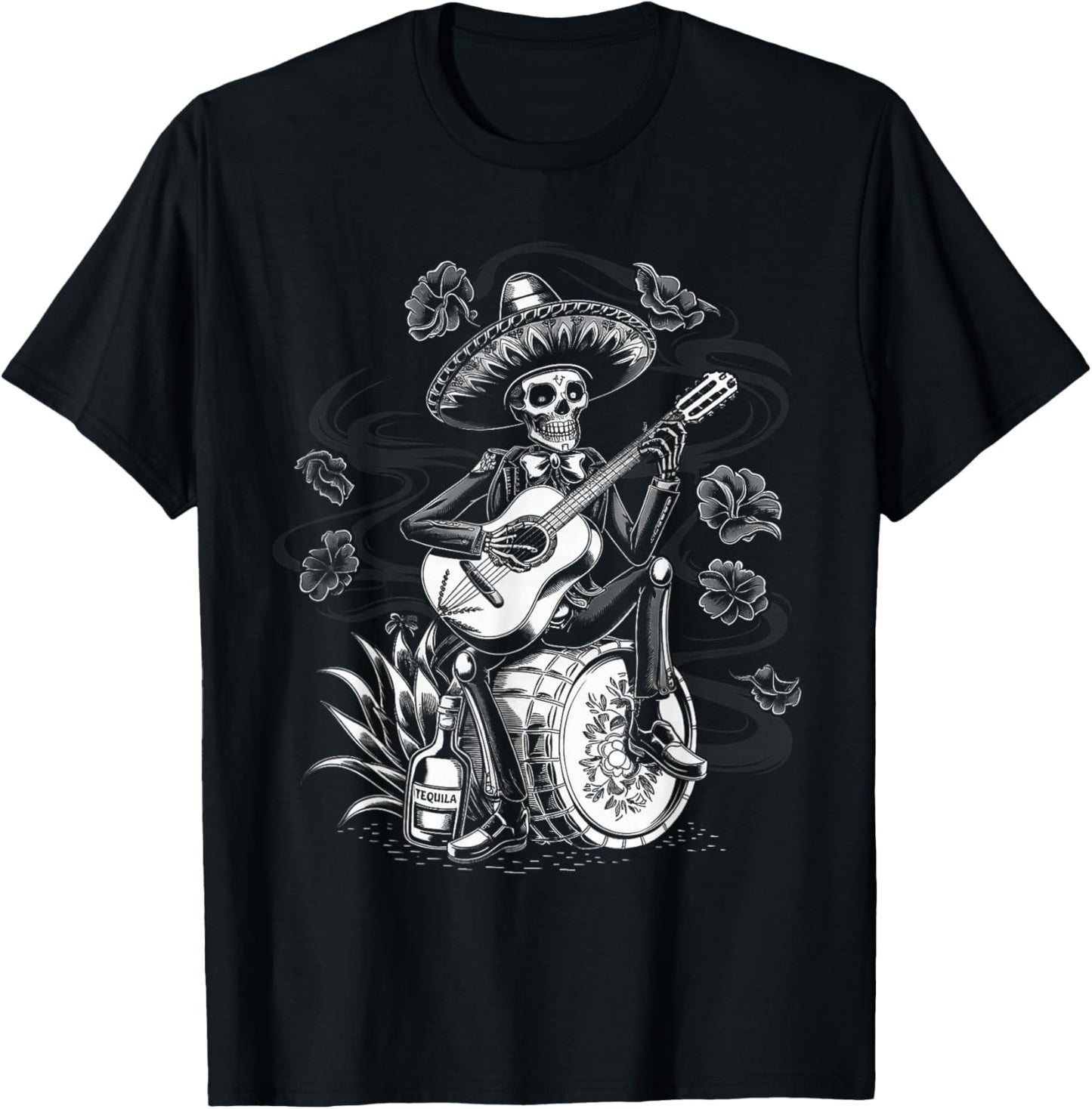 Mexico Vintage Skeleton Tequila Dia De Los Muertos Mexican T-Shirt - T-Shirt | Black