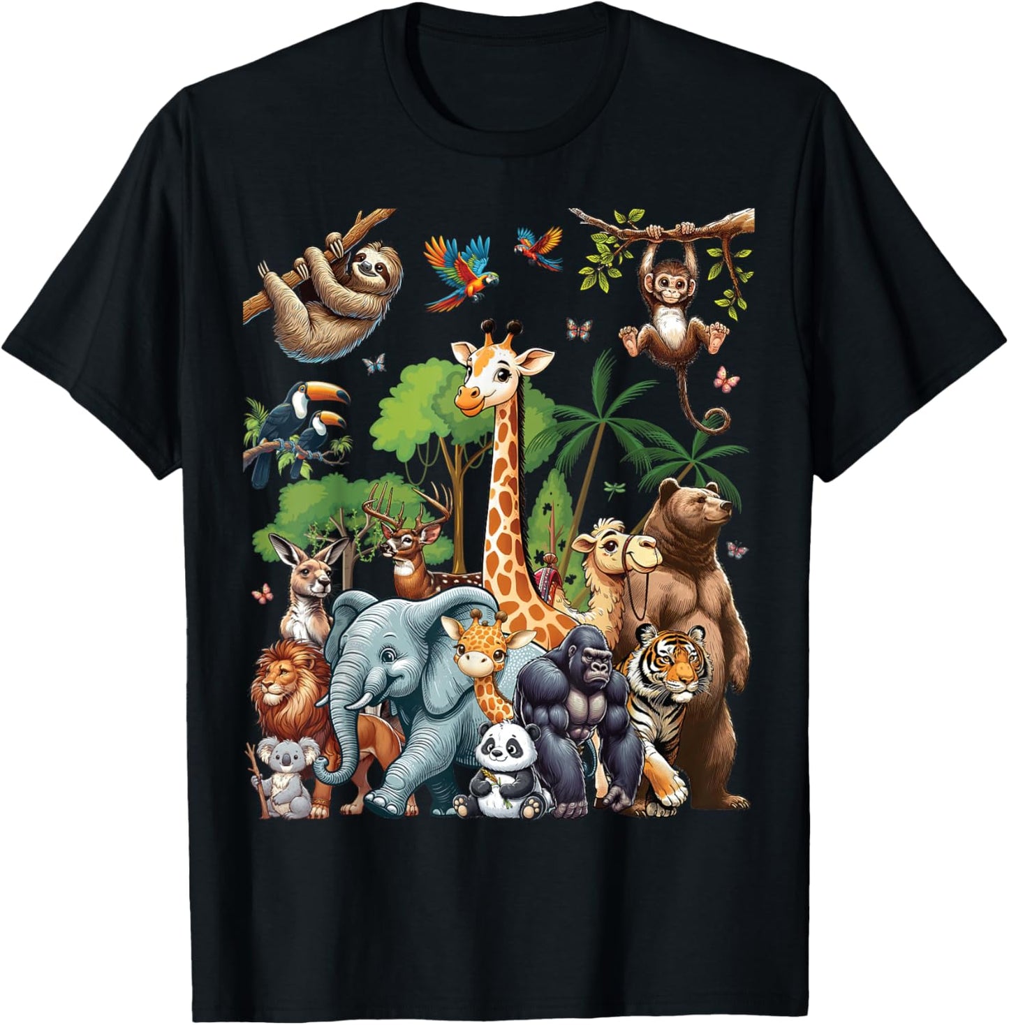 Zoo Animals Wildlife Safari Jungle Zoo Birthday Party T-Shirt - T-Shirt | Black