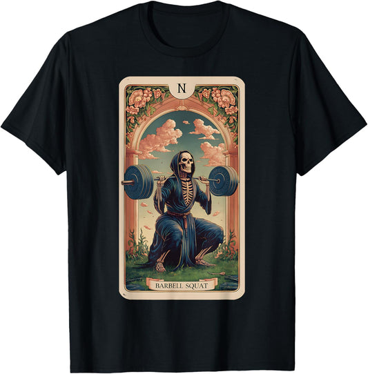 Funny Tarot Card Barbell Squat Gym Workout Tarot Card T-Shirt - T-Shirt | Black