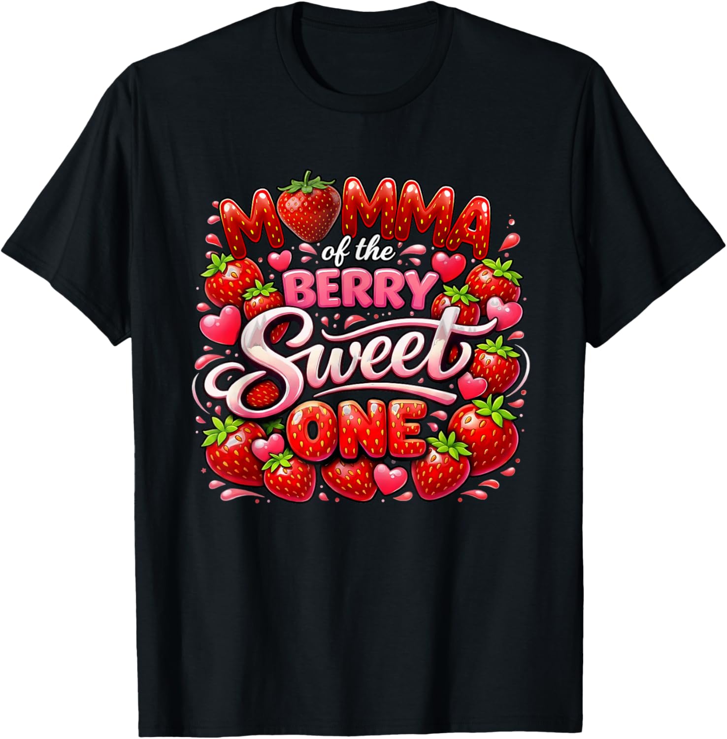 Mother Momma of The Berry Sweet One 1st Birthday Girl T-Shirt - T-Shirt | Black