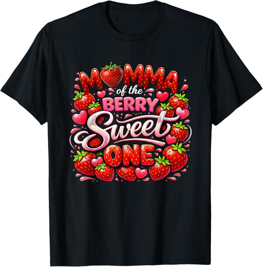 Mother Momma of The Berry Sweet One 1st Birthday Girl T-Shirt - T-Shirt | Black