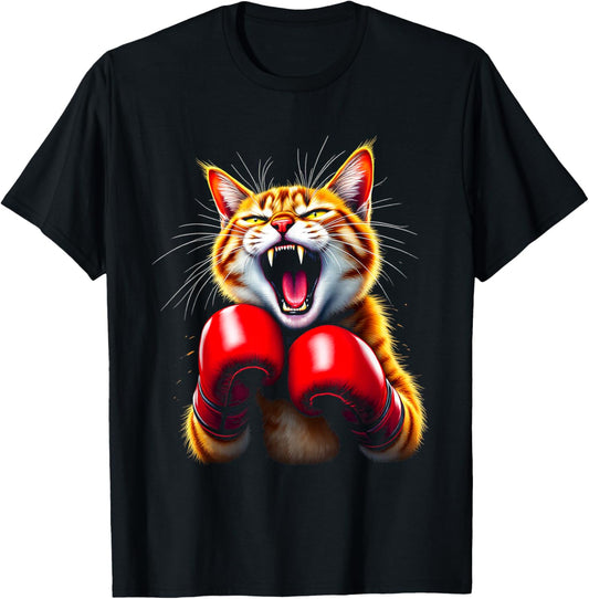 Cat with Boxing Gloves T-Shirt - T-Shirt | Black