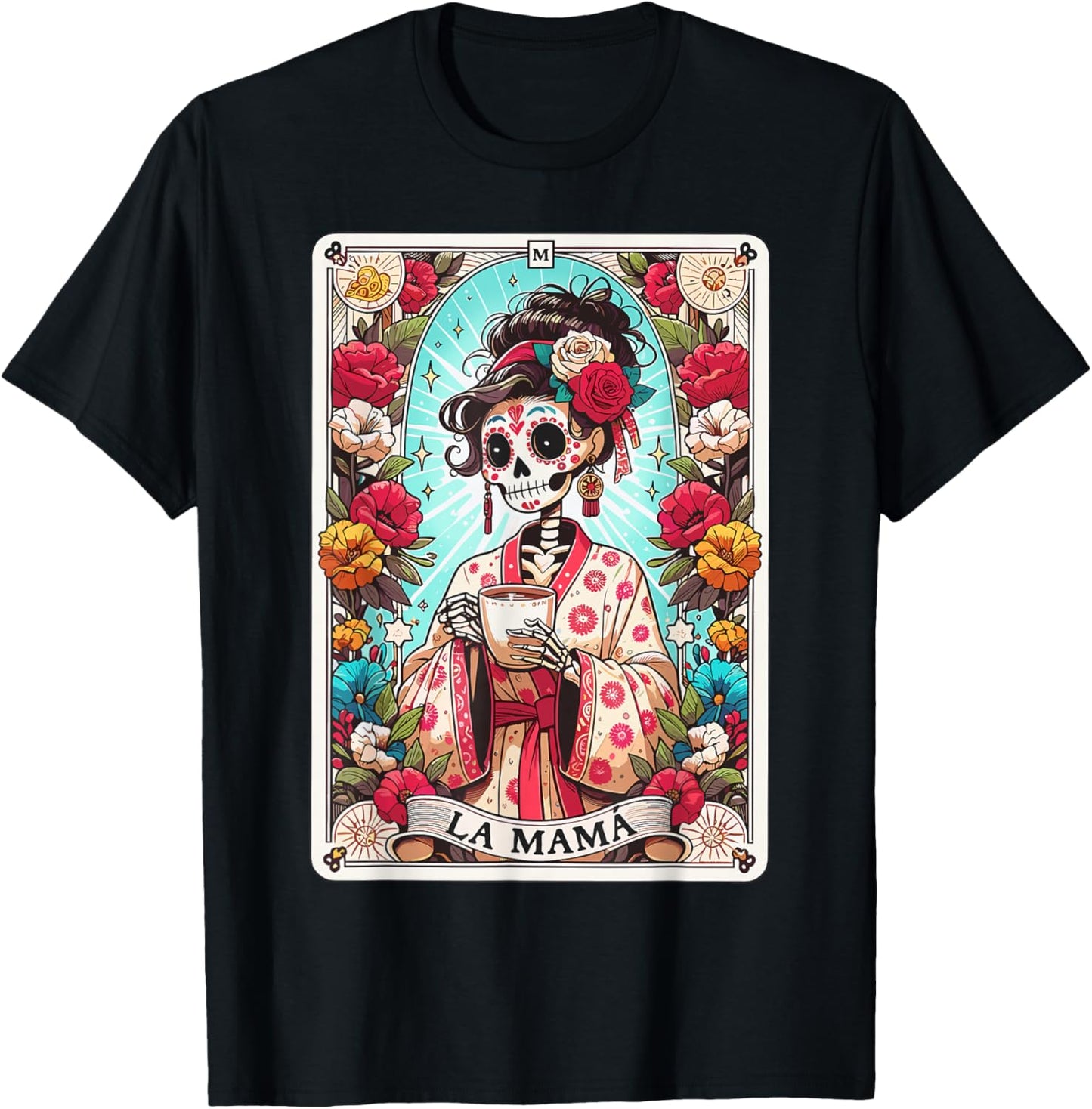 Funny La Mama Tarot Card Mexican Skeleton Mama Happy T-Shirt - T-Shirt | Black