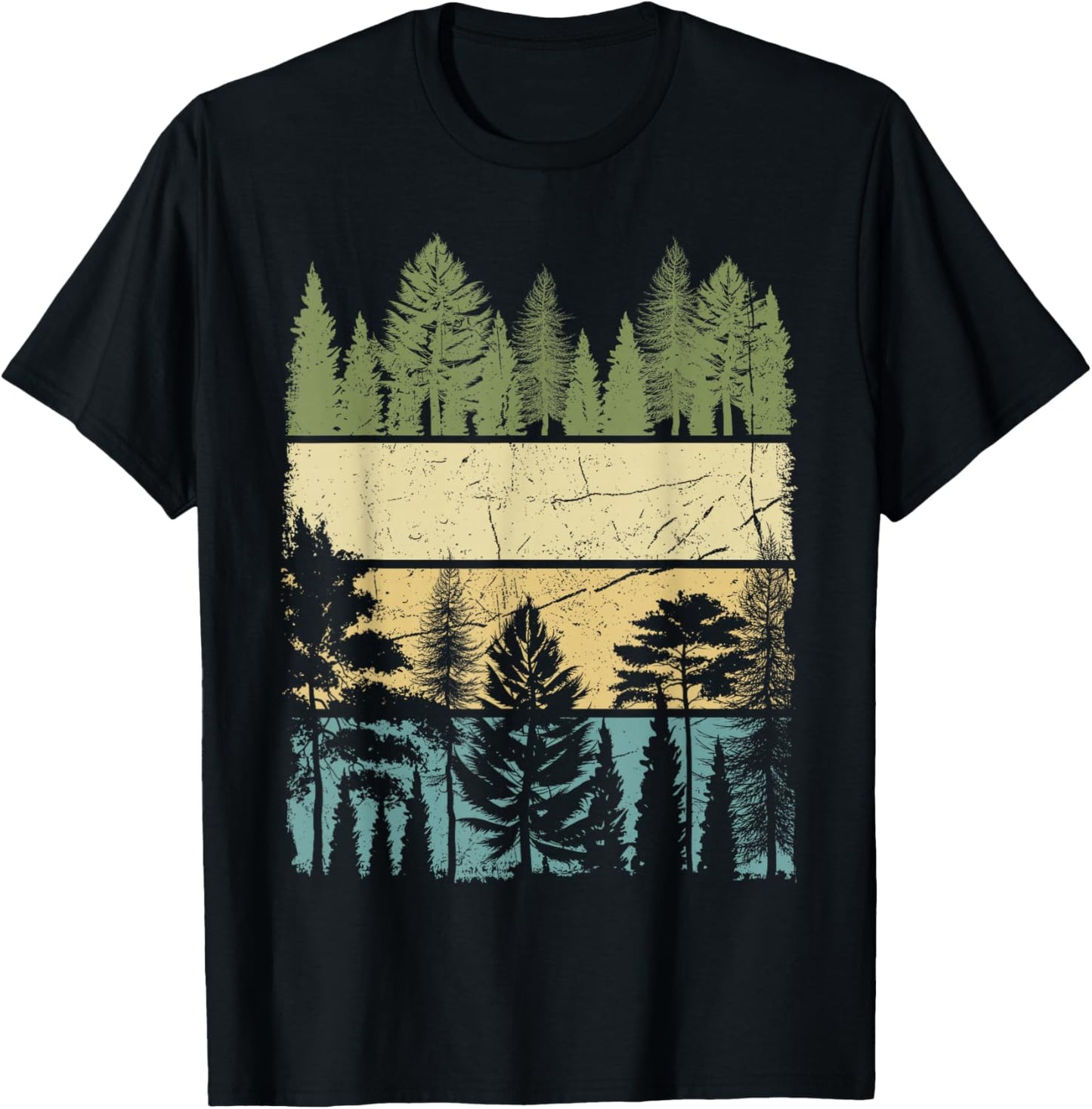 Vintage Forest Trees Wildlife Nature Hiking Camping T-Shirt - T-Shirt | Black
