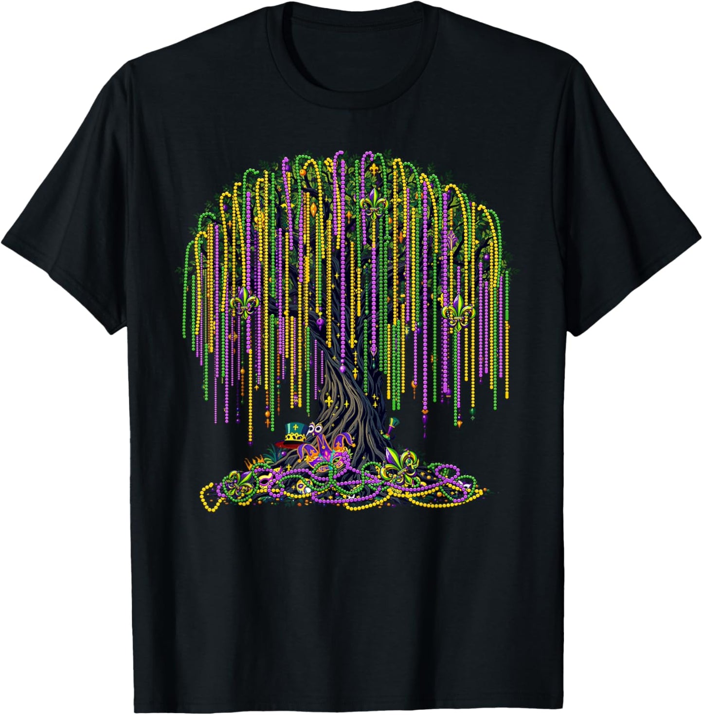 Mardi Gras Tree Beads Mask New Orleans 2025 Festival T-Shirt - T-Shirt | Black
