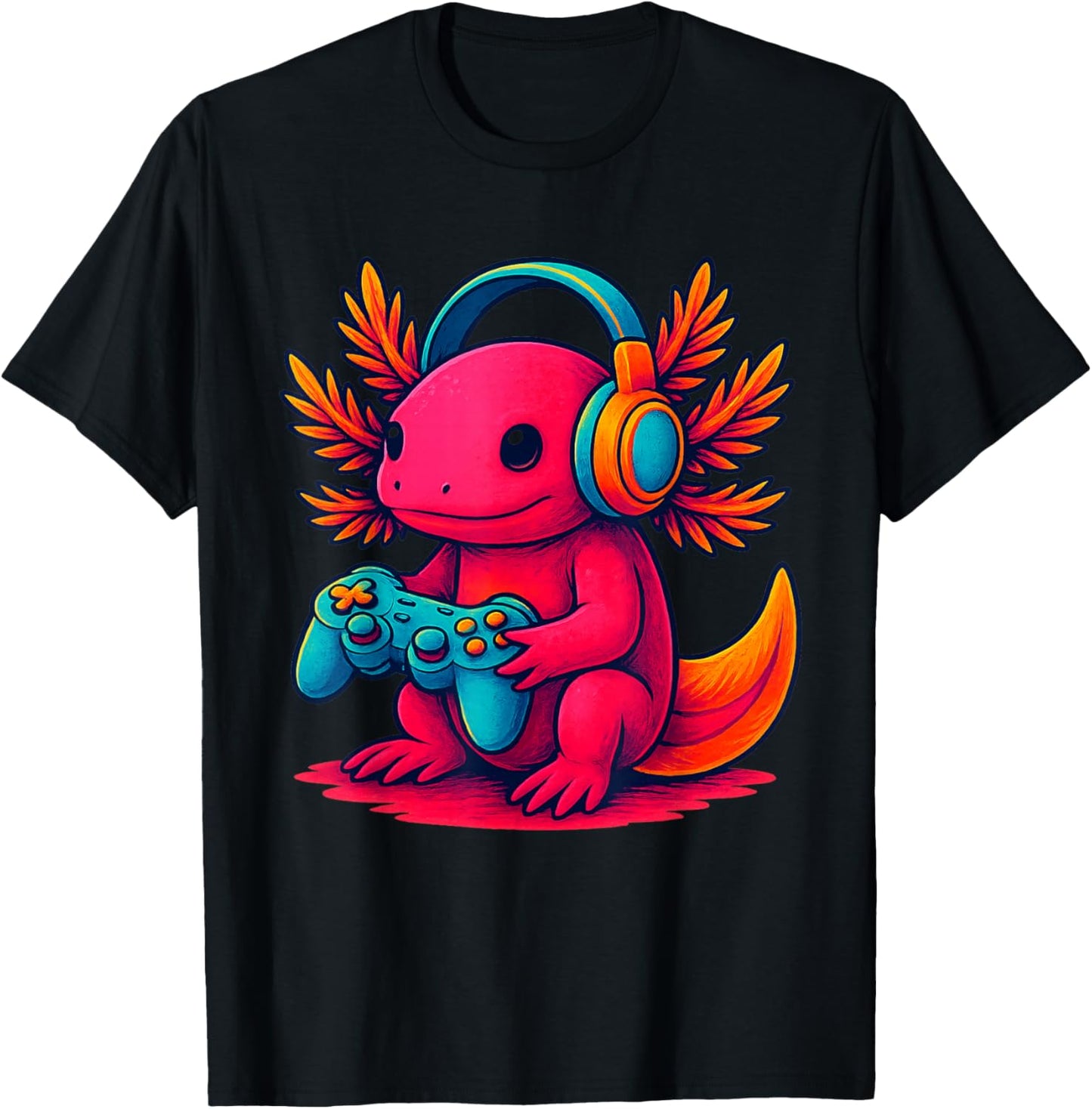 Gamer Axolotl Video Game Pet Amphibian T-Shirt - T-Shirt | Black