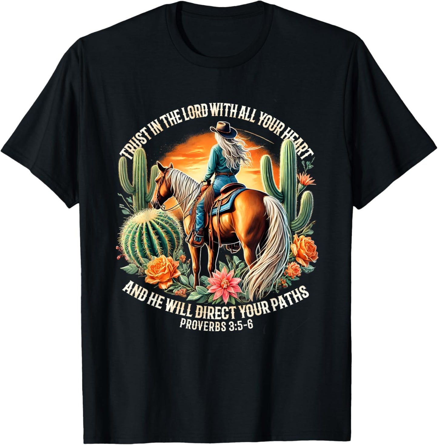 Vintage Western Christian Cowgirl Proverbs 3:5-6 Costume T-Shirt - T-Shirt | Black