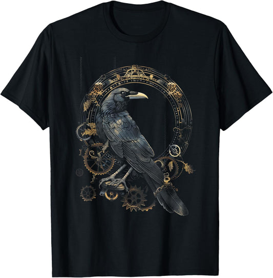 Crow Steampunk Gears Raven art Steampunk bird T-Shirt - T-Shirt | Black