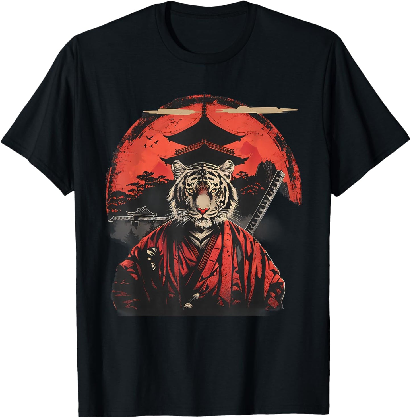 Japanese Warrior Temple Japanese Samurai Tiger Samurai Tiger T-Shirt - T-Shirt | Black