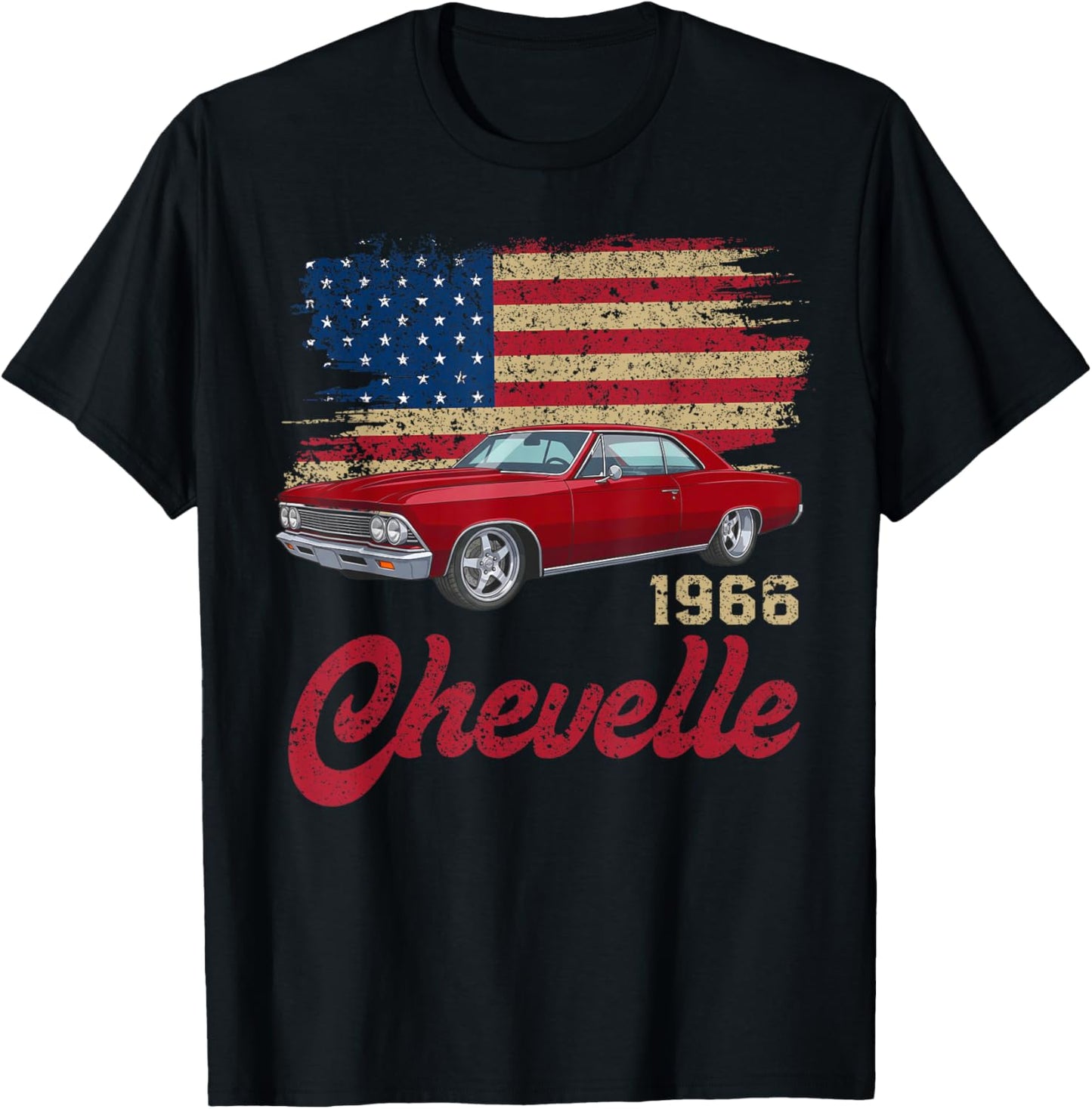 Vintage 1966 Chevelle 66 Classic American Muscle Car Hot Rod T-Shirt - T-Shirt | Black