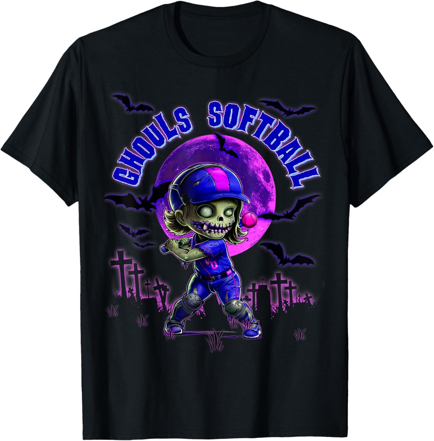 Halloween Softball for Girls Creepy Spooky Zombie Batter T-Shirt - T-Shirt | Black