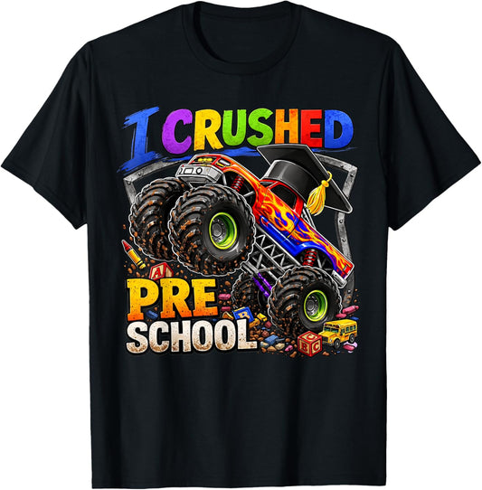 I Crushed Preschool Monster Truck Graduation Cap Kids Boys T-Shirt - T-Shirt | Black