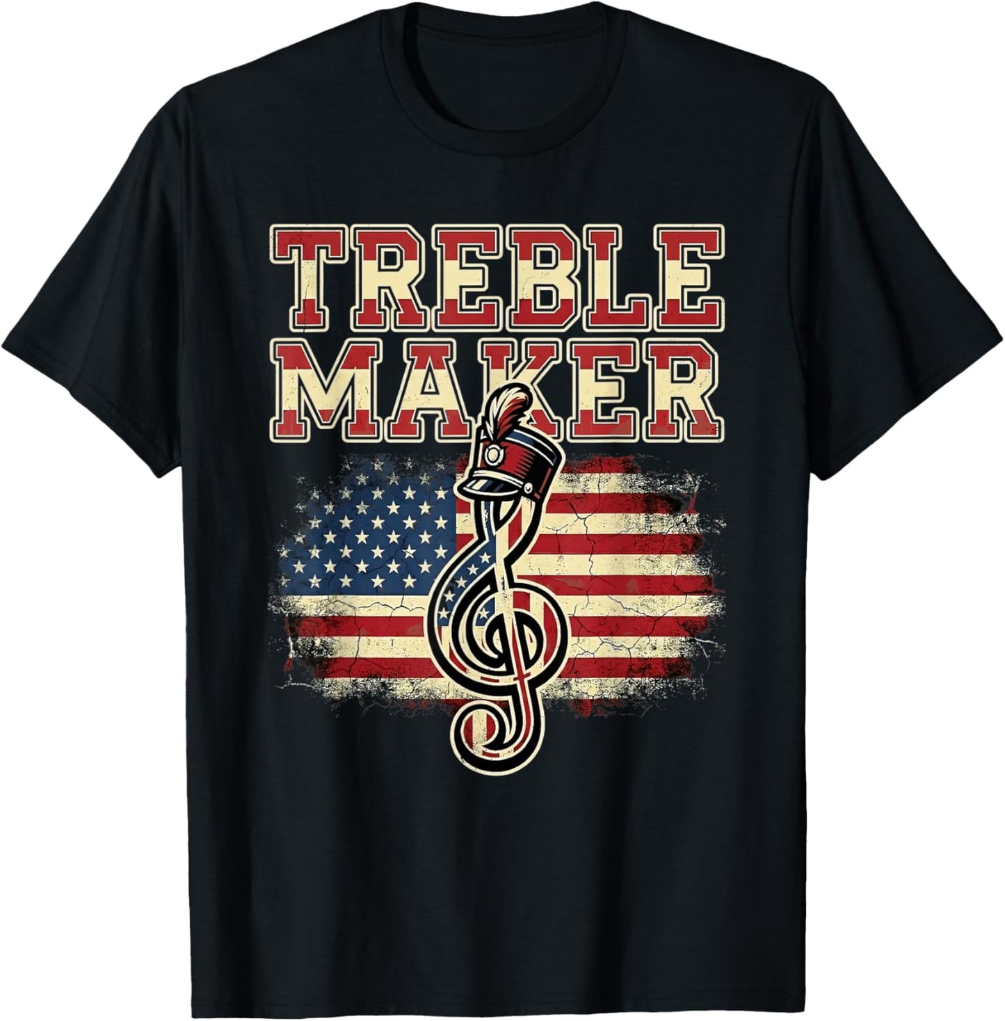 Treble Maker Marching Band American Flag Music Pun T-Shirt - T-Shirt | Black