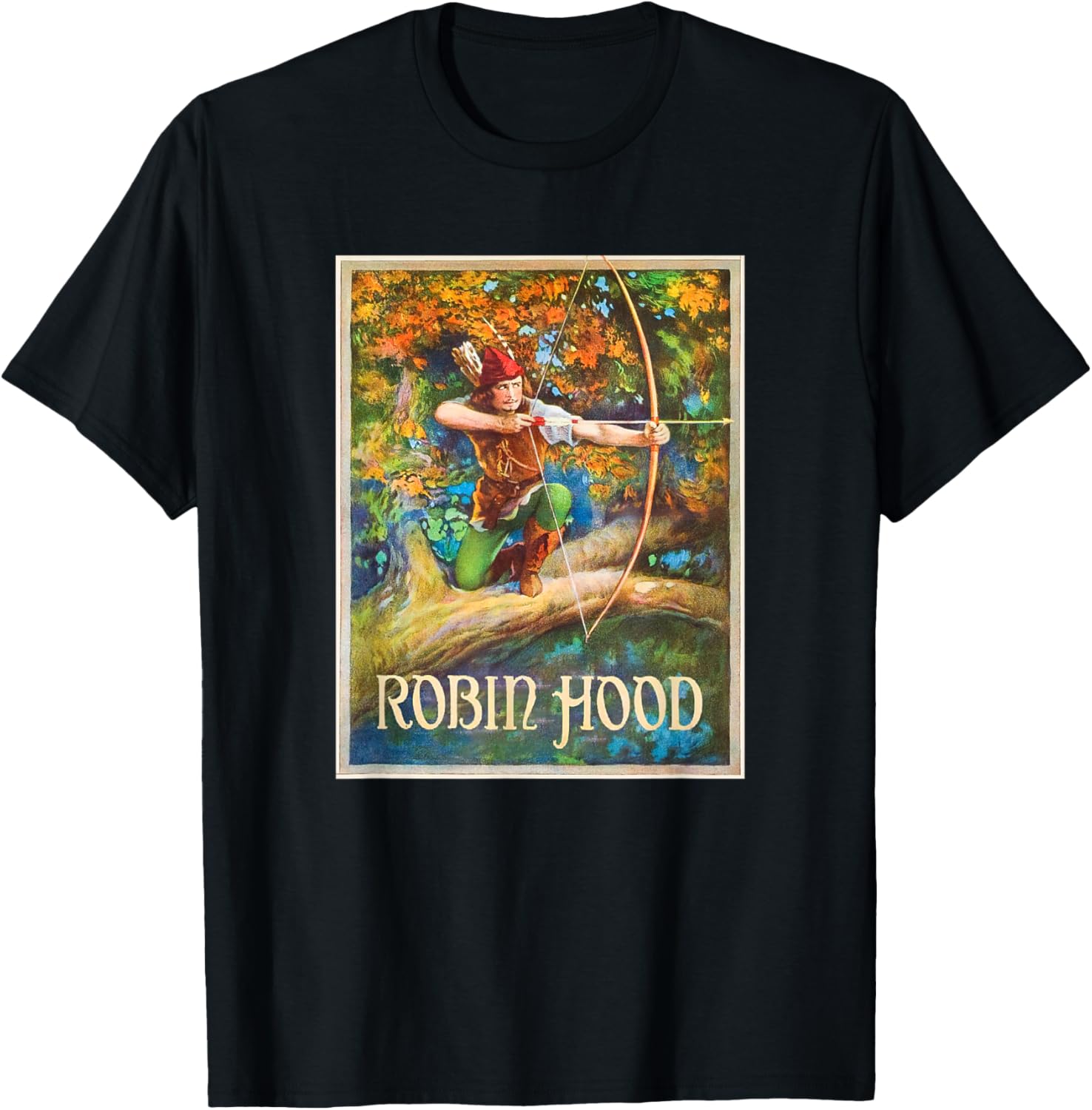 Robin Hood Hiding in The Trees With a Bow and Arrow T-Shirt - T-Shirt | Black