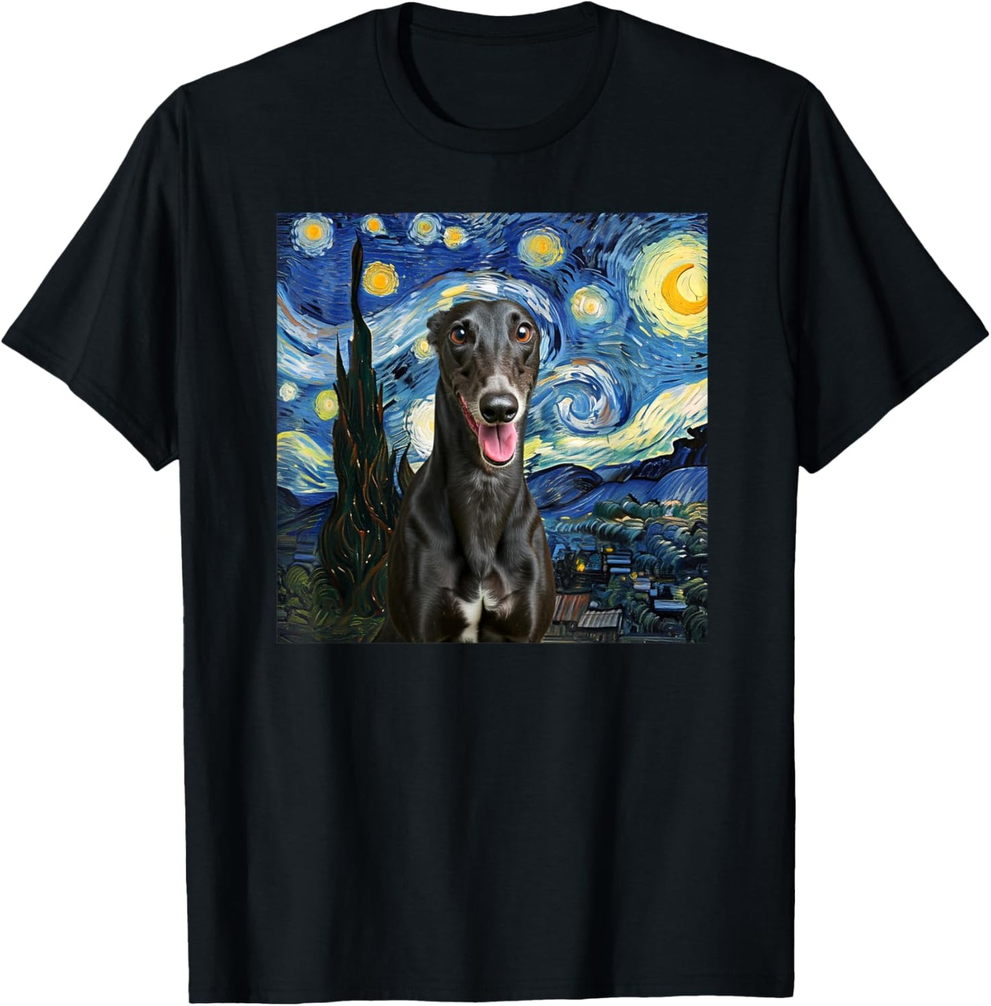 Black Greyhound Starry Night Dog Lover Gift Women Kids T-Shirt - T-Shirt | Black