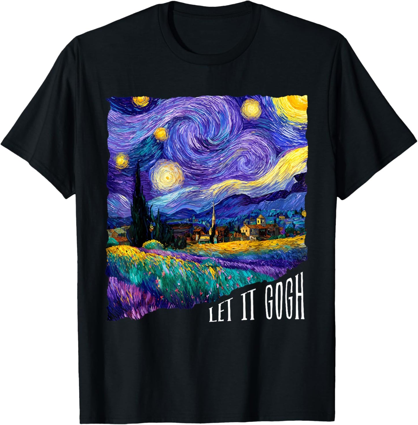 Let It Gogh Funny Lover Van Gogh Starry Night T-Shirt - T-Shirt | Black