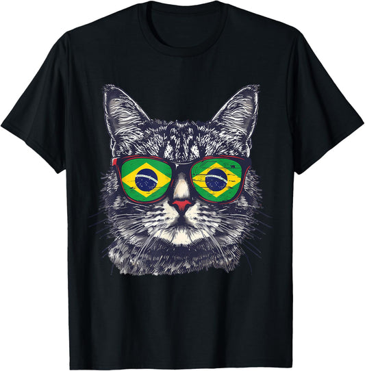 Brasil Flag Cat Brazilian Pride Brasilian Roots Brazil T-Shirt - T-Shirt | Black