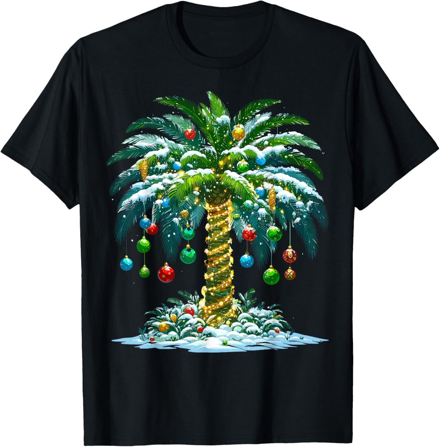 Christmas Palm Tree Hawaiian Tropical Xmas T-Shirt - T-Shirt | Black