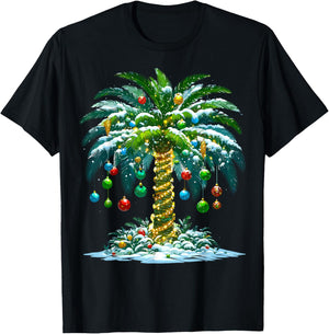 Christmas Palm Tree Hawaiian Tropical Xmas T-Shirt - T-Shirt | Black