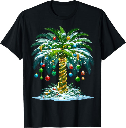Christmas Palm Tree Hawaiian Tropical Xmas T-Shirt - T-Shirt | Black