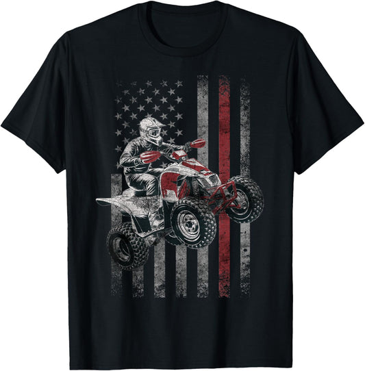 Vintage American Flag ATV Racing 4 Wheeler Dirt Bike ATV T-Shirt - T-Shirt | Black