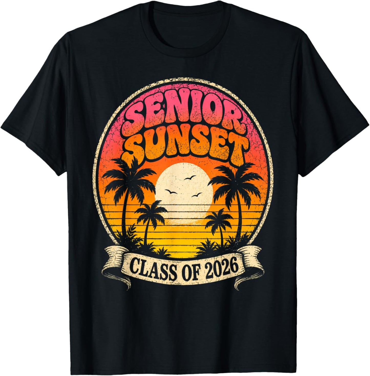 Women's Senior Sunset Retro Graduation Class 2026 T-Shirt - T-Shirt | Black