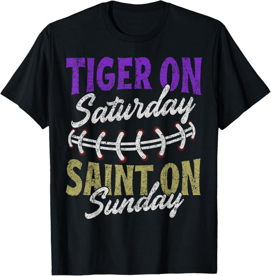 Tiger on Saturday Saint on Sunday Vintage T-Shirt - T-Shirt | Black