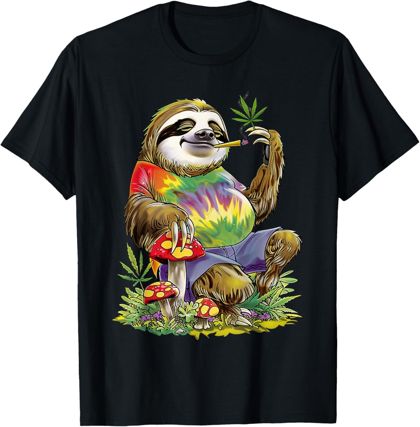 Sloth Smoking Weed Pot Marijuana Cannabis 420 T-Shirt - T-Shirt | Black