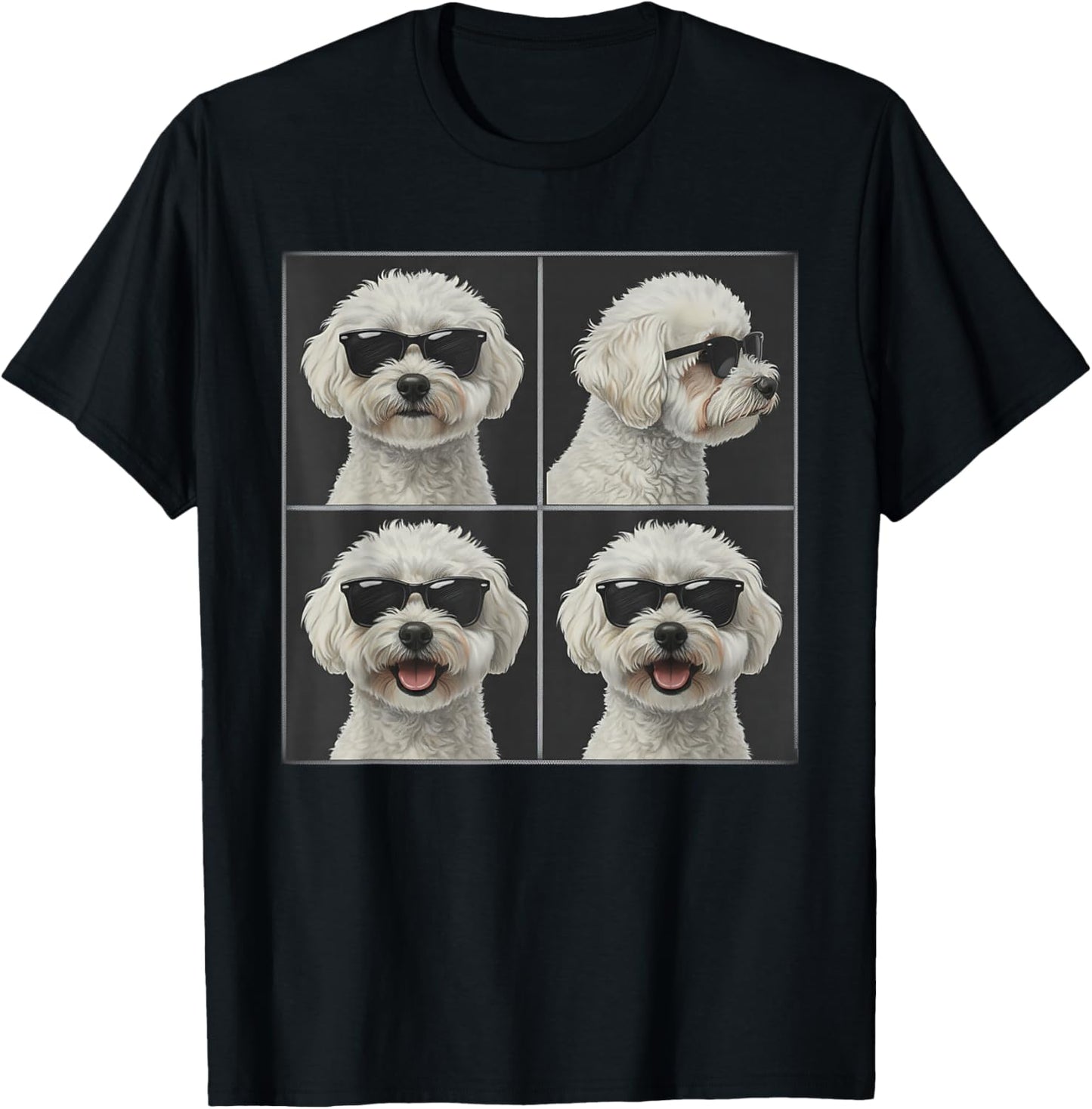 Cool Dog with Sunglasses Graphic - Bichon Frise Photobooth T-Shirt - T-Shirt | Black