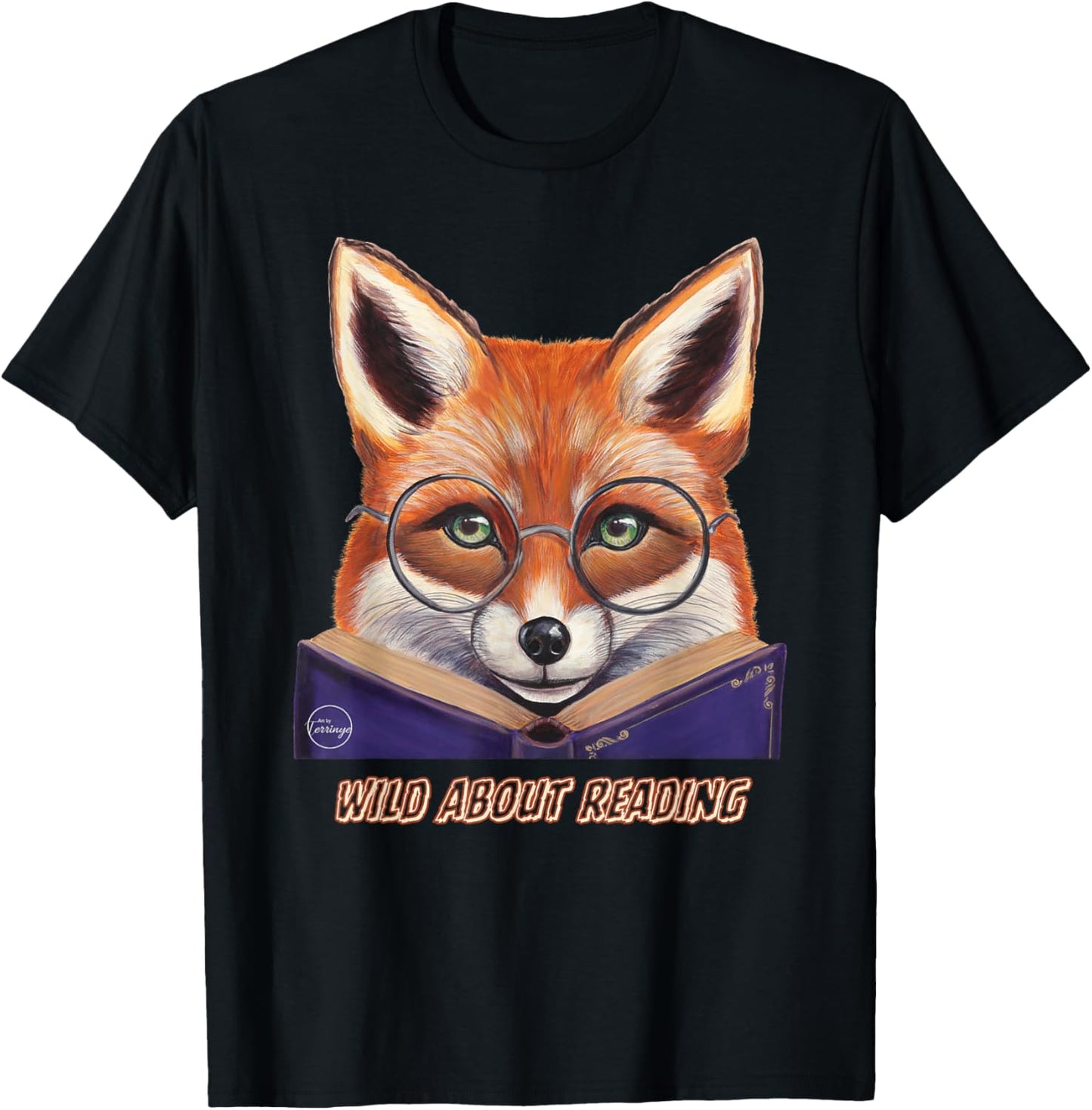Fox Reading Book Glasses Wearing Animal Library School Zoo T-Shirt - T-Shirt | Black
