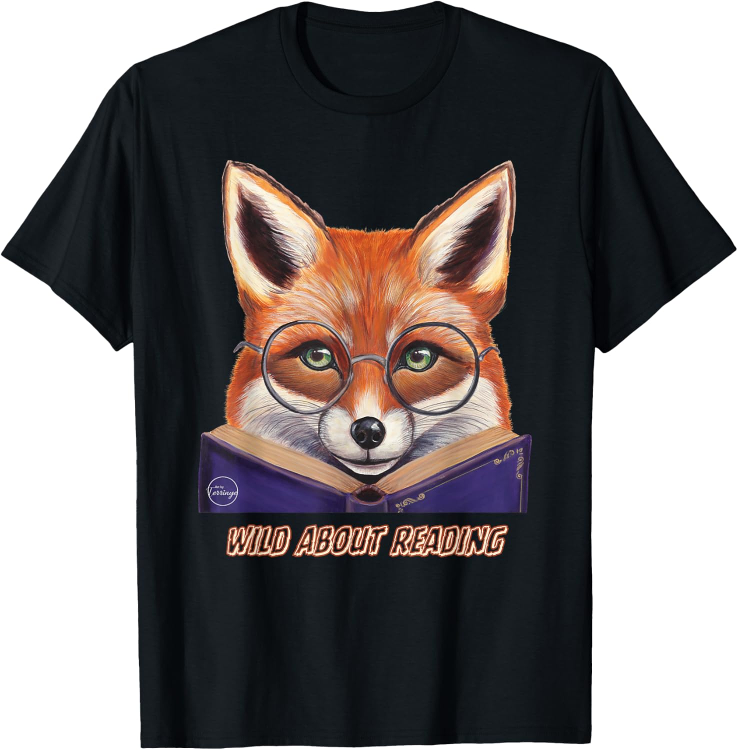 Fox Reading Book Glasses Wearing Animal Library School Zoo T-Shirt - T-Shirt | Black