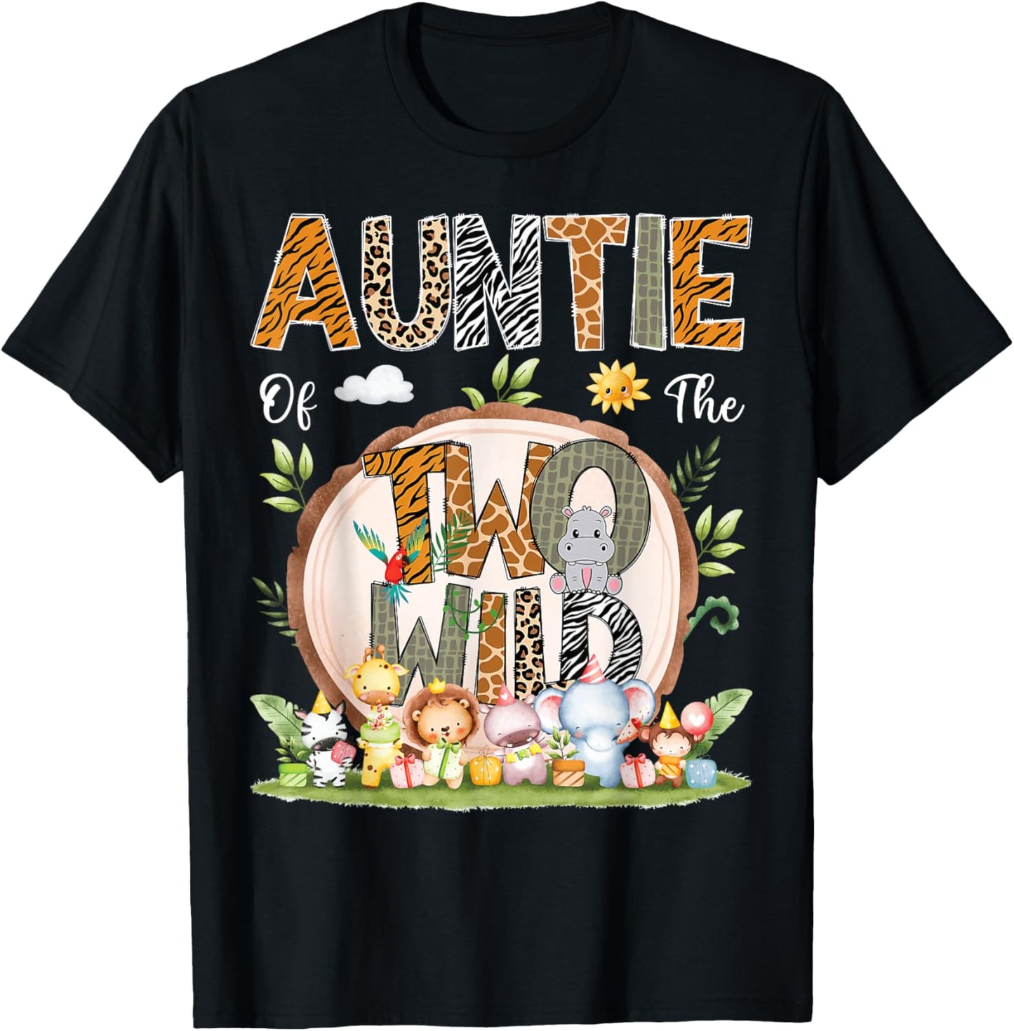 Auntie Of The Two Wild Animal Safari 2Nd Birthday Party T-Shirt - T-Shirt | Black