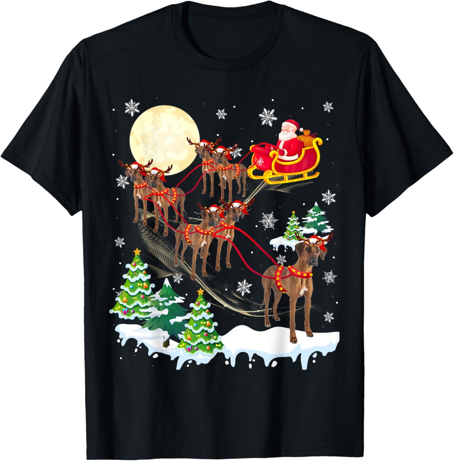 Rhodesian Ridgeback Reindeer Christmas Dog Riding Santa Men Women Kids T-Shirt - T-Shirt | Black