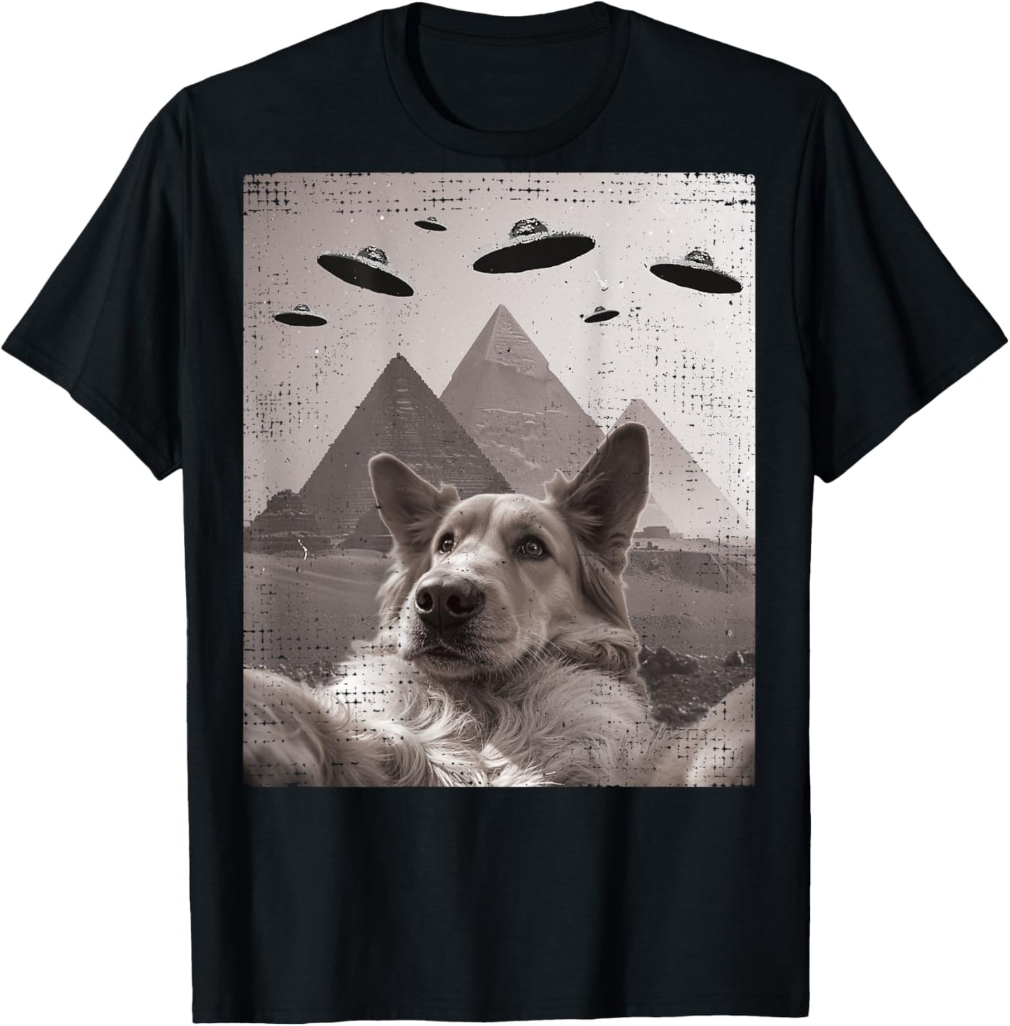 Dog UFO Meme - Funny Golden Retriever Dog Selfie with UFOs Men T-Shirt - T-Shirt | Black