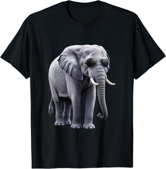 Cool Elephant with Sunglasses - Funny Design T-Shirt - T-Shirt | Black