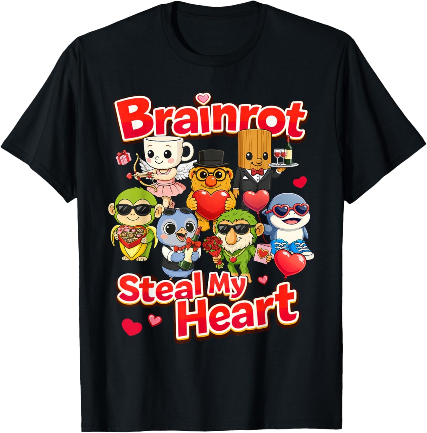 Brainrot Steal My Heart, KI-generiertes süßes Geschenk zum Valentinstag T-Shirt - T-Shirt | Black
