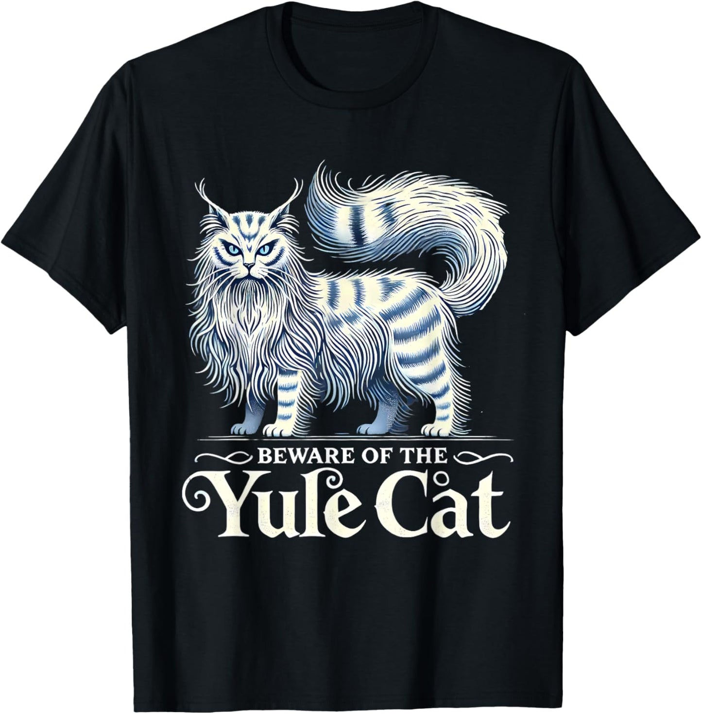 Beware of the Yule Cat Jolakotturinn Icelanic Folklore T-Shirt - T-Shirt | Black
