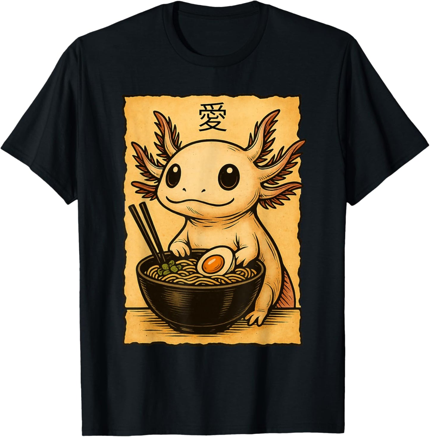 Axolotl Ramen Japanese Kawaii Anime Axolotl Funny T-Shirt - T-Shirt | Black