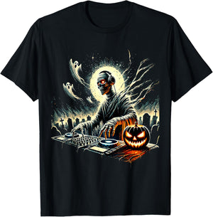 Spooky Mummy DJ Halloween Music Vibes Creepy Scary Horror T-Shirt - T-Shirt | Black