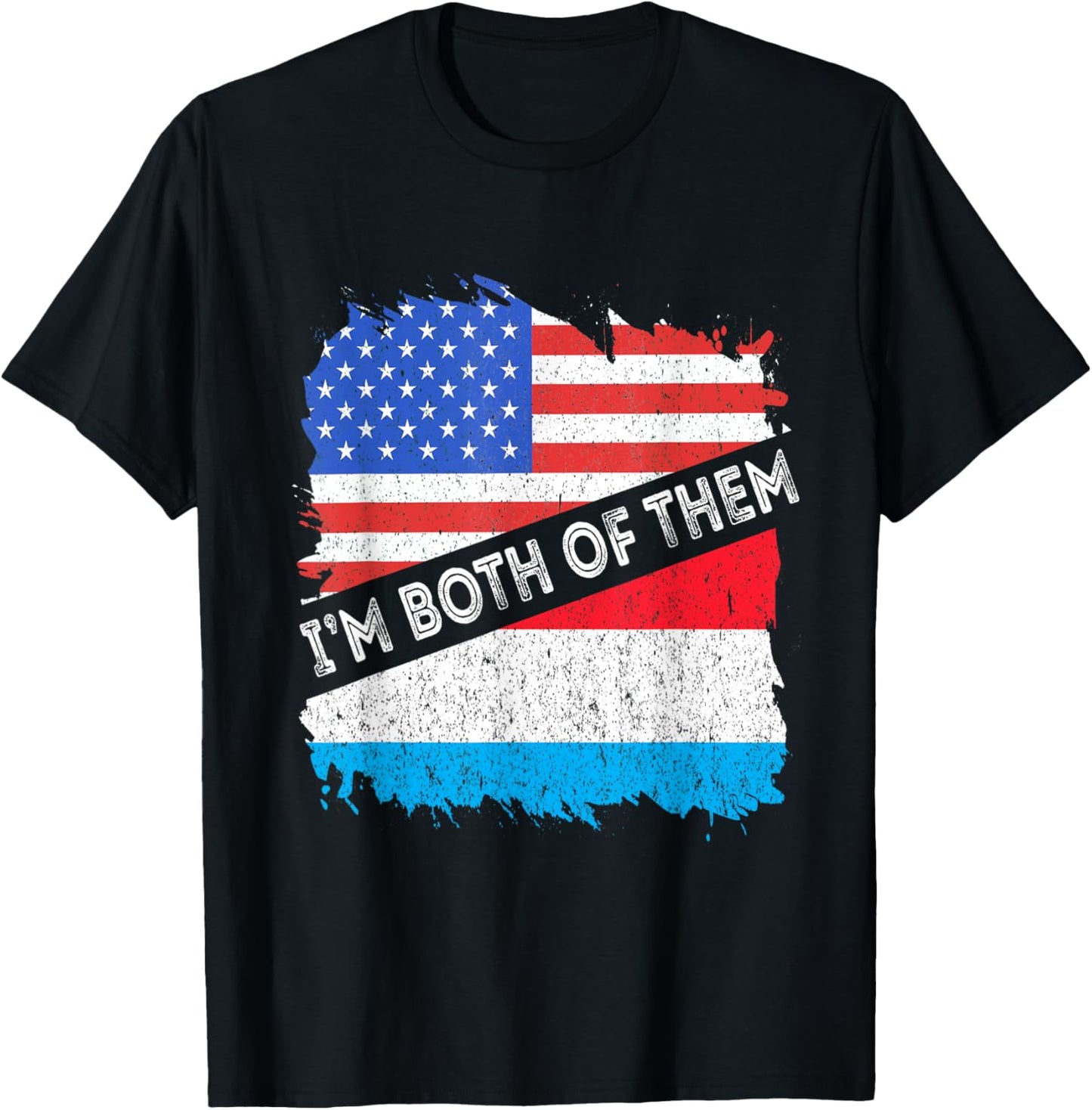 Luxembourg Flag USA America I'm Both Of Them Letzebuerg T-Shirt - T-Shirt | Black