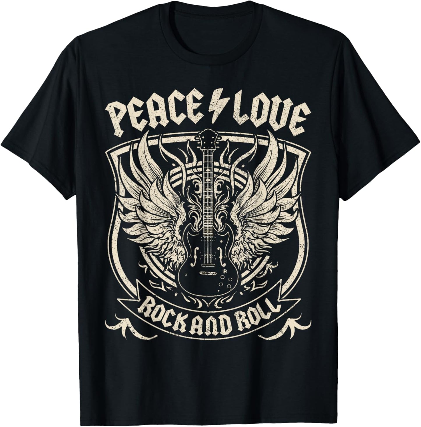 Rock Band Rock Concert Peace Love Rock And Roll Costume Rock T-Shirt - T-Shirt | Black
