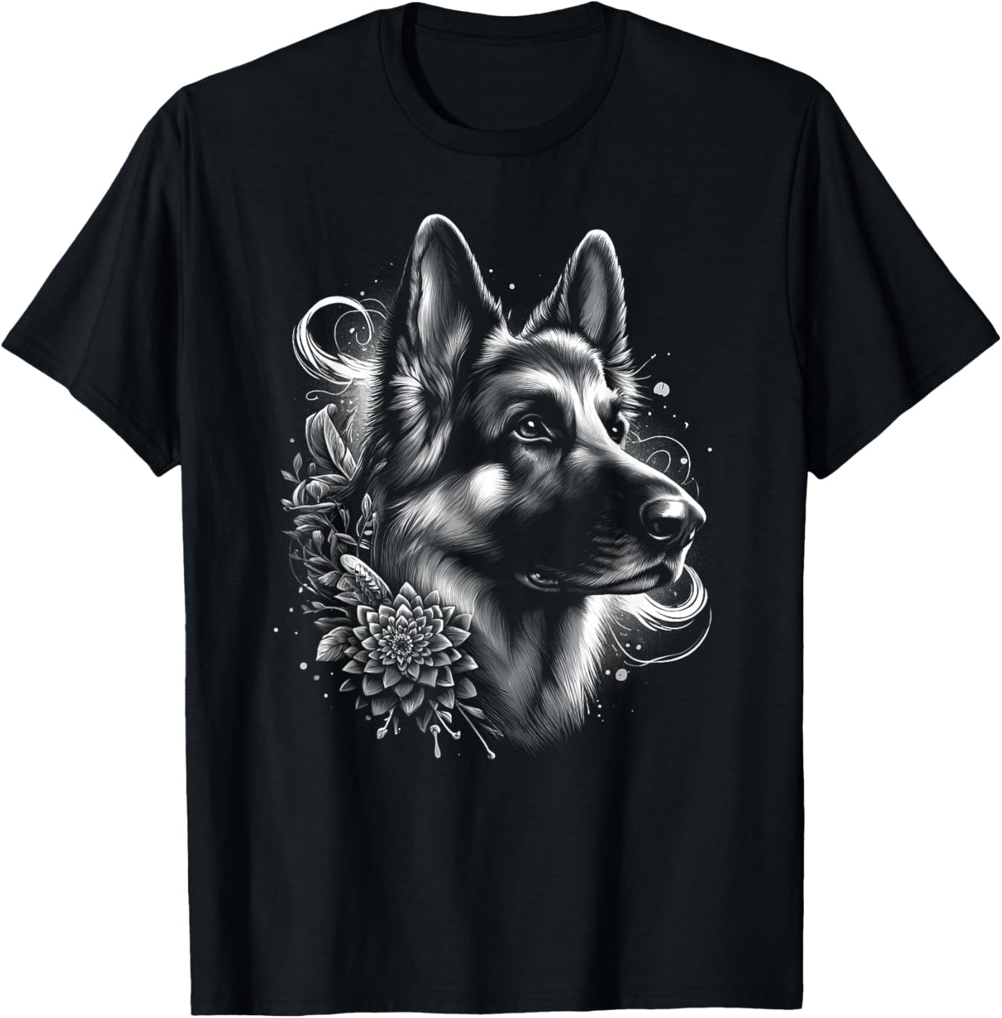 Cool German Shepherd as an Ornate Portrait T-Shirt - T-Shirt | Black