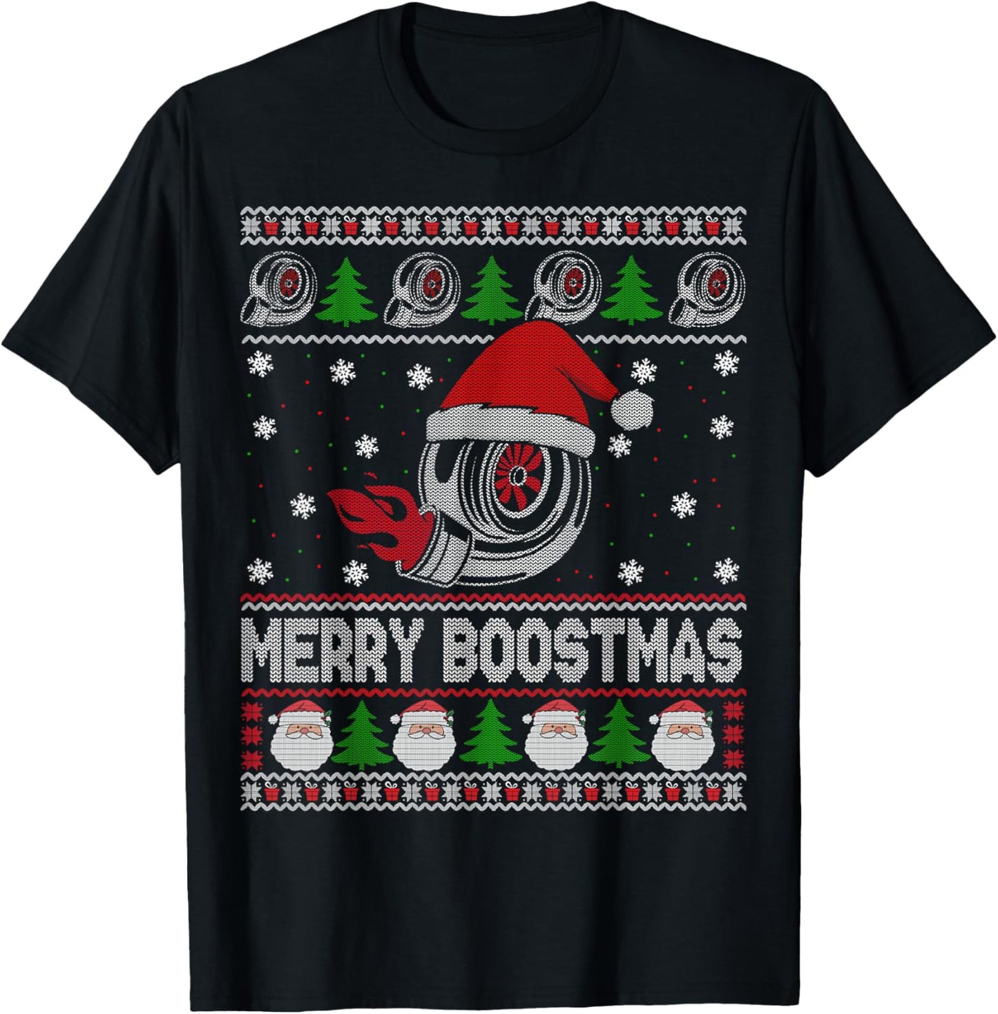 Merry Boostmas Turbo Christmas Vintage Ugly Xmas Sweater T-Shirt - T-Shirt | Black