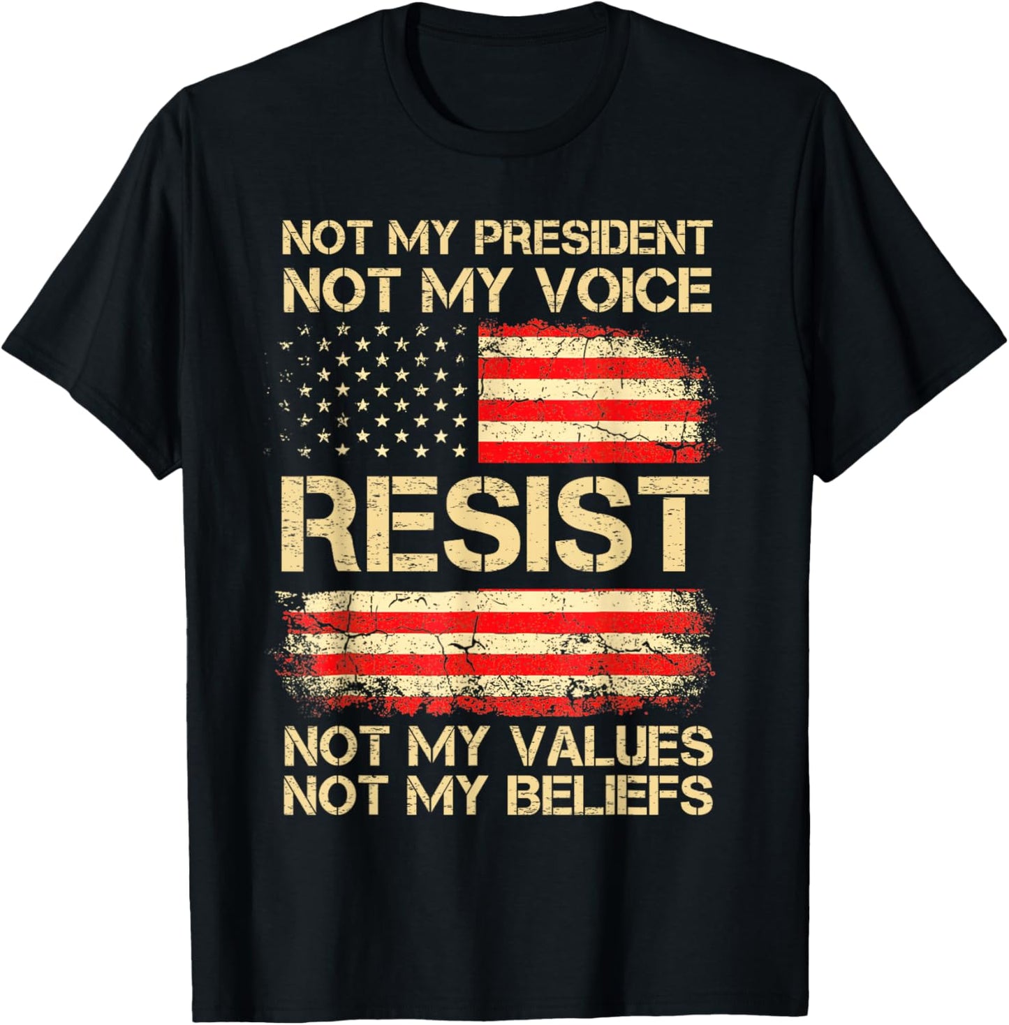 Anti-Trump Resist Not My President America Flag Vintage T-Shirt - T-Shirt | Black