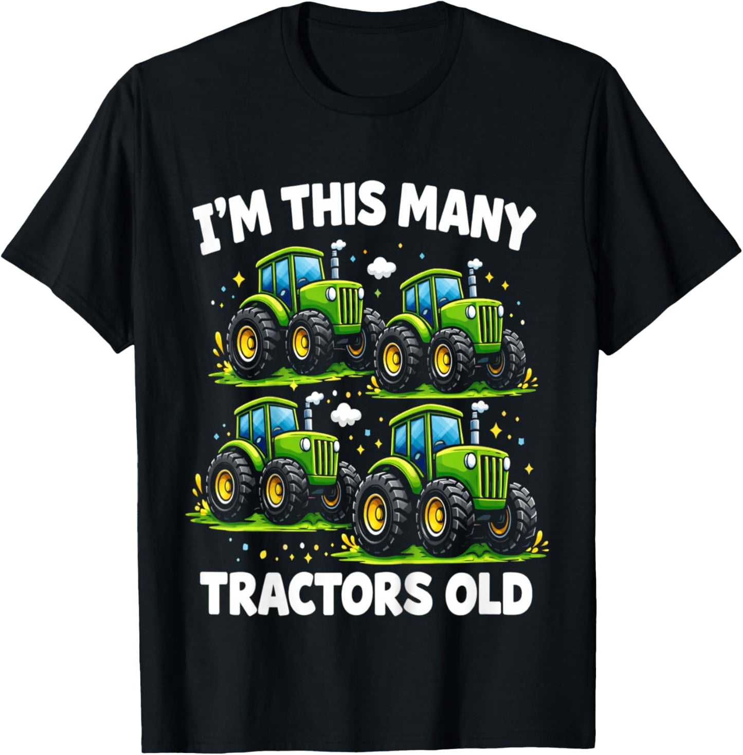 Kids Four Tractors 4yr 4th Birthday 4 Year Old Boys Gifts T-Shirt - T-Shirt | Black