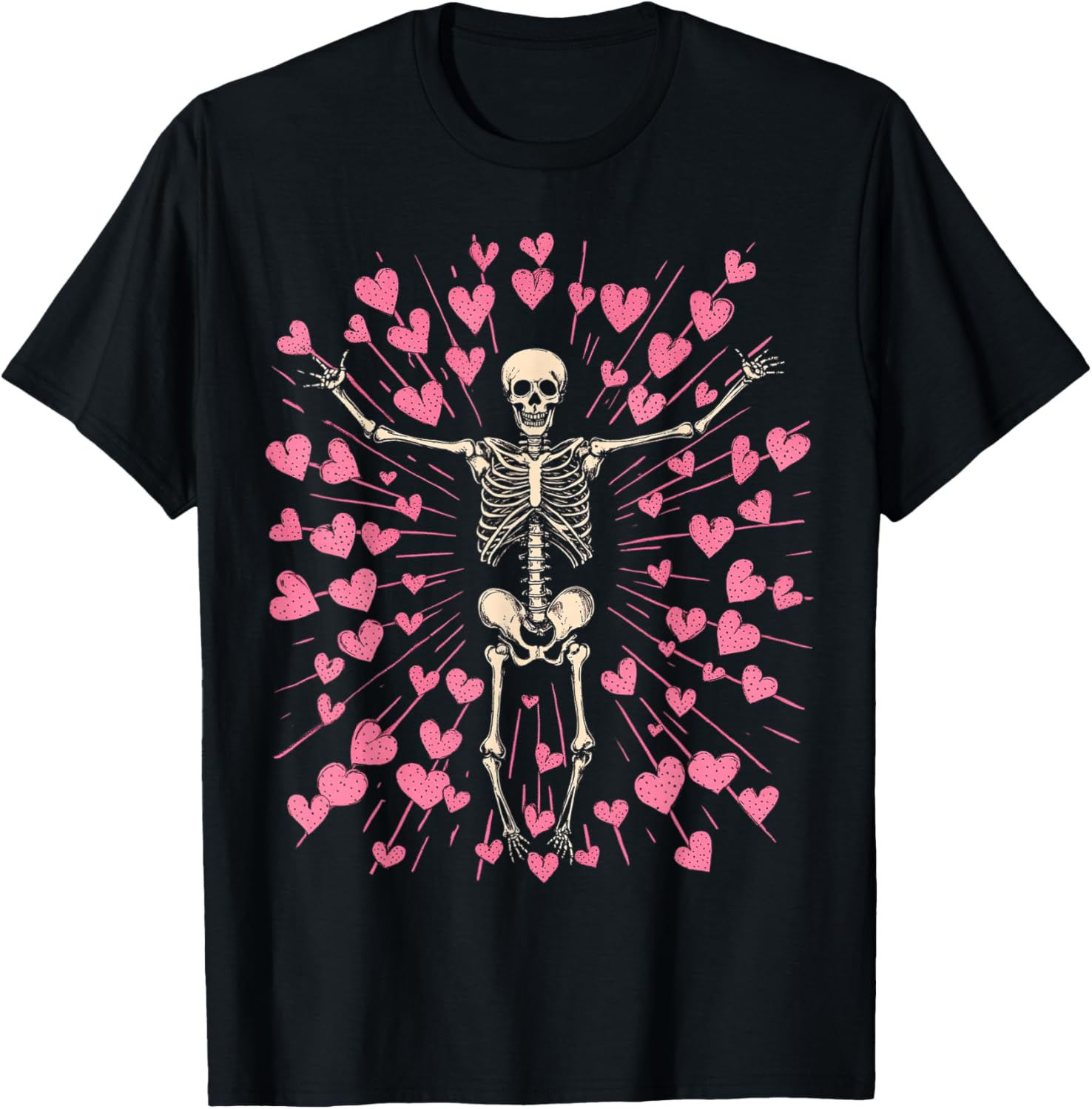 Valentines Day Skeleton Goth Pink T-Shirt - T-Shirt | Black