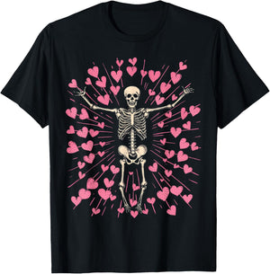 Valentines Day Skeleton Goth Pink T-Shirt - T-Shirt | Black